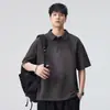 Etiqueta de Roupa Masculina Xintang Camiseta de Manga Curta Processo Pesado Lavada Casual Solta Verão Versátil Estilo Americano Camisa Polo Masculina
