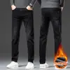 Calça Jeans Masculina Grossa com Forro de Lã para o Inverno, Calça Casual Reta Solta e Quente com Lã, para Outono e Inverno