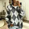2026 Europeo y Americano Transfronterizo Otoño e Invierno Nuevo Cuadros de Diamantes Holgado Cuello en V Casual Camisa a Cuadros Solapa Suéter Tejido de Punto