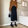 Falda de Punto con Abertura Estilo Nuevo Primavera y Otoño Cintura Alta Línea A Longitud Media Cadera Adelgazante y la Más Fácil de Combinar Falda de un Solo Paso Tendencia Ins