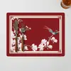 Nuevos manteles individuales de estilo chino con patrón floral rojo y de pájaros, tapetes de mesa resistentes al calor y anti-quemaduras, PVC impermeable y resistente al aceite, fáciles de limpiar, adecuados para hoteles y bodas
