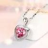 Collar Corazón del Océano Diamante Azul Moda para Mujer Cadena Clavicular Pequeña Fresca Colgante Corazón Hueco Collar Corazón Eterno