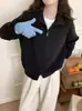 Chamarra Suéter de Color Sólido con Doble Cremallera para Mujer, Nuevo Estilo Coreano Otoño e Invierno Estilo Casual Perezoso Suave y Holgado Cardigan de Punto