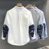 Camisa branca masculina de manga comprida com retalhos paisley retrô e tendência de outono, estilo Hong Kong, estilo japonês, camisa legal
