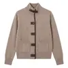 Shenzhen Nanyou colección nueva de alta gama 2026, patchwork de cuero resistente, 100% lana, cárdigan suéter de punto grueso, ropa para mujer