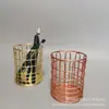 Portalápices Cilíndrico de Hierro para Mesa Creativo Cesta Pequeña de Almacenamiento Rosa / Dorado Claro