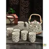 Juego de Té para el Hogar de Porcelana Azul y Blanca Retro con Filtro Tetera Cerámica Tazas de Té Olla con Asa Juego de Té
