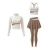 Conjunto de Fitness para Mujer Cuello Alto Manga Larga Chaqueta de Yoga Falda Pantalón Falso de Dos Piezas Control de Abdomen Moldeador Carrera Matutina Ejercicio Conjunto de Yoga