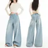 Jeans retro americanos de pierna ancha para mujer, nuevo estilo otoño 2026, cintura alta simple, holgados, adelgazantes, con caída, pantalones hasta el suelo