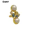 MR042 nuevo estilo en el nuevo color perla largo incrustación de circonita chapado en oro de 18 quilates anillo para mujer exportación venta caliente