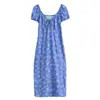 Vestido Floral Transfronteiriço Europeu e Americano, Verão Slim-Fit Francês Elegante Atacado Vestido Longo, Emagrecedor Transfronteiriço Manga Curta Estampa com Fenda