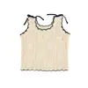 Conjunto de Shorts e Colete Vazado Novo Estilo Verão para Meninas, Top com Gravata Borboleta, Camisa de Tricô Fina Bege com Decote U
