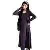 Vestido de Tricô com Gola Redonda e Fita de Cor Sólida para Outono e Inverno, Novo Estiloso da Moda para Mulheres, Camada Interna, Vestido Longo Evasê