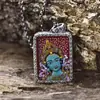 Pingente Quadrado de Prata S925 Nuvem Auspiciosa Verde Colorido Tara Cinábrio Pingente para Homens e Mulheres Colar Estilo Chinês Atacado