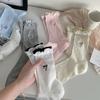 Calcetines sin hueso para niños de verano de malla fina transpirable absorbentes de sudor de algodón peinado calcetines apilados lazo bordado calcetines de algodón
