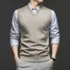 Colete de Tricô Masculino Gola V Outono Inverno Slim Fit Business Sem Mangas Malha Colete Masculino Camada Base Fornecimento Direto da Fábrica