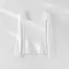 Nova Camiseta Feminina de Manga Longa com Gola Quadrada para Primavera e Outono, Camada Base para Usar por Baixo ou como Peça Externa, Top Quente de Cor Sólida
