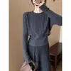 Suéter básico de punto redondo rojo de Año Nuevo para mujer, otoño e invierno, capa interior suave y acogedora de alta gama, top corto ajustado
