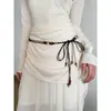 Cuerda de Cintura Tejida Estilo Étnico Bohemio Retro para Mujer con Diseño de Flores y Perlas, Cinturón con Accesorios para Vestido