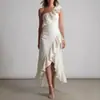 Sitio Independiente de Amazon Comercio Exterior Ropa para Mujer Estilo Nuevo Europeo y Americano Cruzado Vestido Elegante Irregular con Volantes Plisados