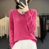 Suéter de punto de manga larga con cuello en V 100% lana para otoño e invierno, de alta gama, listo para usar, de corte ajustado para mujer