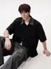 2026 Nuevo Estilo Estilo Old Money Camisa con Cuello Manga Corta Cardigan Unisex Manga en T Chaqueta Holgada Casual Top de Media Manga