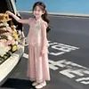 Nuevo Conjunto Hanfu Estilo Chino para Niñas 2026 Verano Nuevo Conjunto de Dos Piezas con Chaleco y Pantalones Anchos Estilo Nacional para Niñas