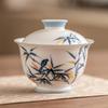 Tazón de Té de Dos Talentos de Bambú de Tinta Pintado a Mano de Fábrica con Tazón Cubierto de Porcelana Blanca Geidehua Taza de Té Juego de Té Grande Té Kung Fu Tazón de Té