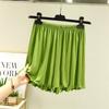 Shorts casuais de cintura elástica modal elástico para primavera e verão, perna larga solta, orelha de madeira, calças femininas esportivas e de dança, combinam com tudo.