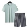 Deportes al Aire Libre Ocio Suelto Seda de Hielo Transpirable Rayado Traje de Manga Corta para Hombre y Mujer Moderno Combinable Secado Rápido Shorts Transfronterizo