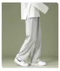 Calça masculina transfronteiriça, estilo coreano de verão, versátil da moda, solta, casual, longa, perna larga, reta, com caimento, calça de seda gelada