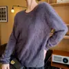Nuevo suéter de lana pura cepillada de punto suelto, sin costuras, cuello redondo, para mujer, otoño e invierno 2026