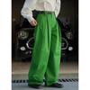 Lou Fu Primavera Novo Estilo Yuppie Coreano Commuter Calças de Cintura Alta Perna Larga Calças Soltas Slim Look Feminino Casual