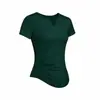 Nova Roupa de Yoga Top Feminino Manga Curta Pregueado Decote V Justo Modelador Cor Sólida Camiseta Esportiva Fitness Secagem Rápida Roupas para o Verão