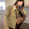 Jaqueta Estilo Tweed Primavera & Outono Gola Polo 2025 Nova Jaqueta Curta Tweed Curto Elegante Top de Alta Qualidade