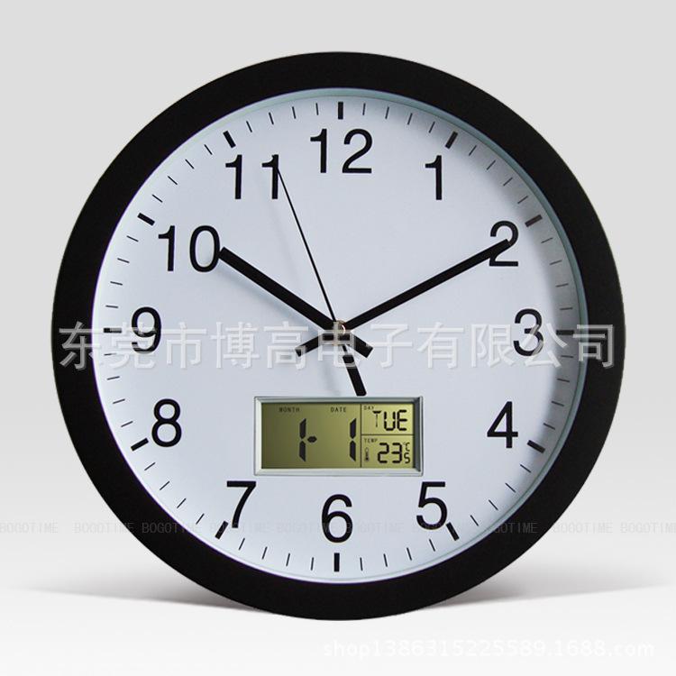 12寸 黑框万年历挂钟副本