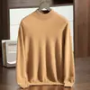 Nuevo suéter de cachemira para hombre de otoño e invierno, cuello semi-alto, color liso, suéter de punto base de lana casual de negocios