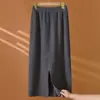 26 Otoño Invierno Nuevo 100% Lana Tejida Versátil Abertura Falda Midi para Mujer Cintura Alta Oficina Adelgazante Cálida Falda Midi