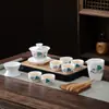 Juego de té kung fu de viaje portátil para exteriores juego de té para el hogar taza de té con tazón cubierto de porcelana blanca jade grasa de oveja regalo de negocios