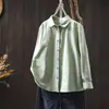 Nova Camisa Casual de Cor Sólida de Algodão e Linho com Manga Longa para Primavera e Outono, Peça Versátil Feminina, Jaqueta Pequena, Cardigan