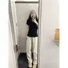 Camiseta Preta de Manga Curta Estilo Retrô Americano para Mulheres, Novo Estilo Primavera 2026, Camiseta Básica Slim-Fit