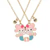 Collar de Parche de Gato Unicornio de Dibujos Animados Estilo Europeo y Americano Colgante de Corazón de Amistad Bff Conjunto de Cadena para Clavícula