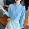 Ropa Nueva para Mujer Primavera y Otoño 2026, Elegante Camisa con Cuello Fruncido que Reduce la Edad, Top Jacquard de Manga Larga de Moda para Mujer, Elegante