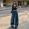 Jeans retro lavados de pierna ancha con cordón para mujer, nuevos de cintura alta, estilo holgado de ropa de trabajo, pantalones largos adelgazantes