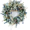 2026 Nuevo Producto Transfronterizo Corona de Flores Artificiales Azul y Dorada Decoración de Boda Adorno Colgante Corona para Puerta Principal Corona Navideña de Piñas