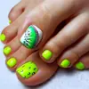 Adesivos de Unha do Pé Press-On, Adesivos de Unha do Pé com Padrão de Flores e Plantas Verdes, Unhas Postiças da Moda de Verão
