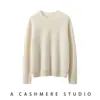 Suéter de cachemira 100% puro con cuello redondo para mujer, otoño e invierno, jersey cálido de manga larga, tejido de punto de cachemira, estilo grueso para usar debajo