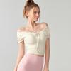 Ropa de Yoga de Primavera y Verano de Manga Corta para Mujer Combinable con Todo Hombro Exterior Hombro Deseo Puro Tirantes Copa Fija Sujetador Deportivo para Mujer