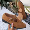 Sapatos Mary Jane de Tira em T com Salto Plataforma em Camurça Coleção Primavera/Verão 2025 Multicor Confortáveis com Solado Macio Sapatos Femininos para Mães que Trabalham