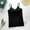 Camisola de algodón puro con espalda descubierta en forma de U para mujer, de una pieza, con almohadilla para el pecho, push up, ropa interior de soporte para el pecho, parte superior interior roja de red de verano
